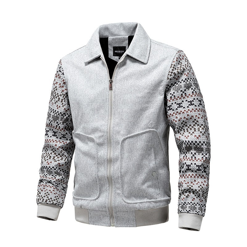 Herren Strick-Blousonjacke mit Reißverschluss, geripptem Saum & Norwegerärmeln Drune