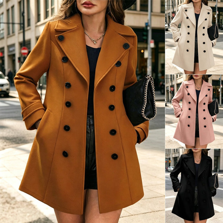 Damen Eleganter taillierter Trenchcoat mit Doppelreihe und Reverskragen Drune