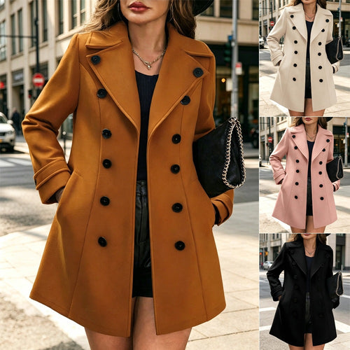 Damen Eleganter taillierter Trenchcoat mit Doppelreihe und Reverskragen Drune