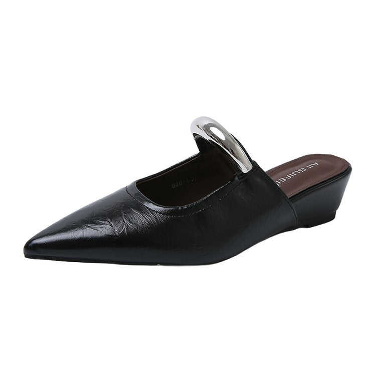 Damen elegante Slingback Mules mit spitzem Zehenbereich und dekorativem Ketten-Detail Drune