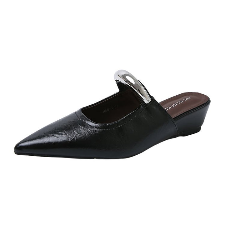 Damen elegante Slingback Mules mit spitzem Zehenbereich und dekorativem Ketten-Detail Drune