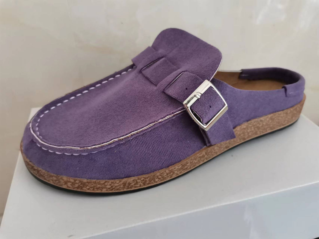 Damen Mokassin-Mule mit verstellbarer Schnalle und Kork-Plateau Drune