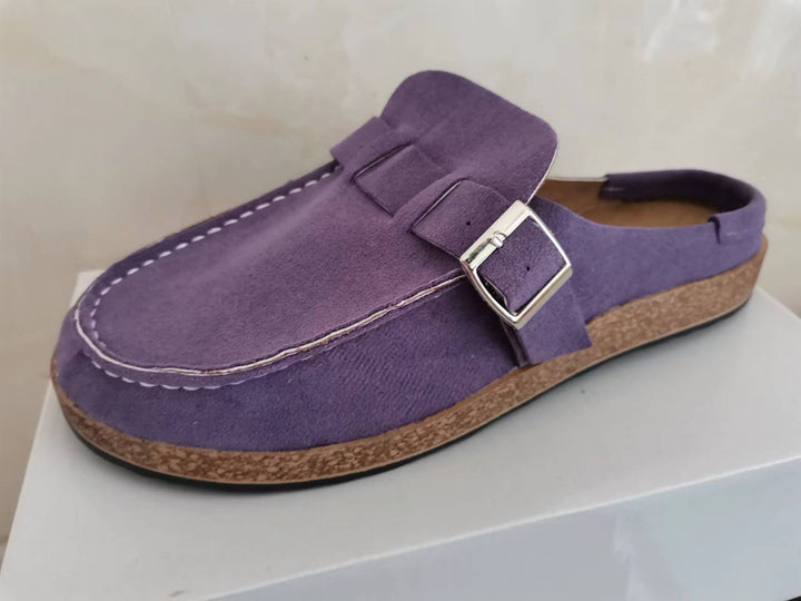 Damen Mokassin-Mule mit verstellbarer Schnalle und Kork-Plateau Drune