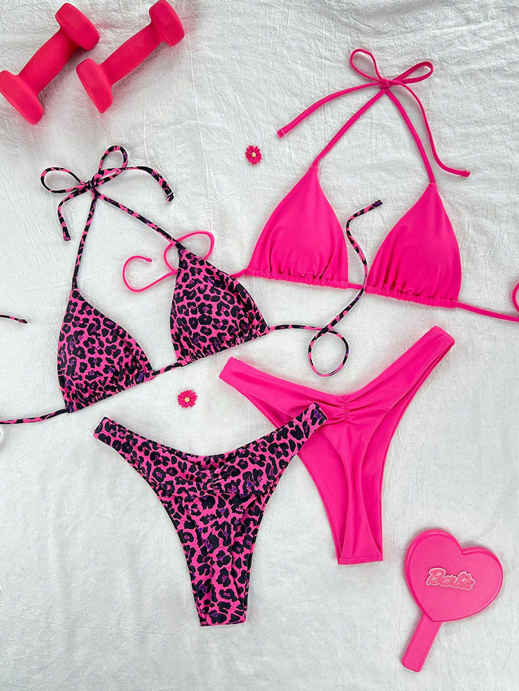 Damen Triangel-Bikini mit verspieltem Leopardenmuster und modischen Trägern Drune