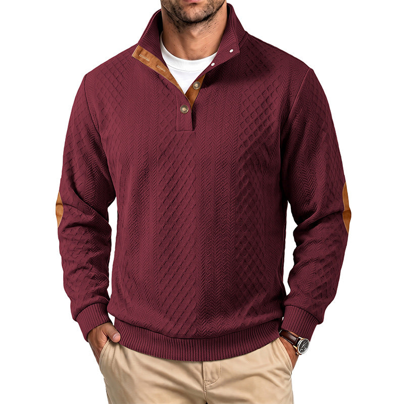 Herren Feinstrukturierter Troyer-Pullover mit Kragenbesatz und Ellbogen-Patches Drune