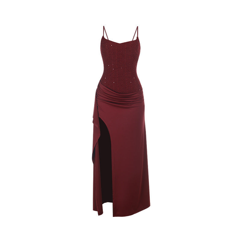 Damen Abendkleid mit raffinierten Rüschendetails und hohem Schlitz Drune