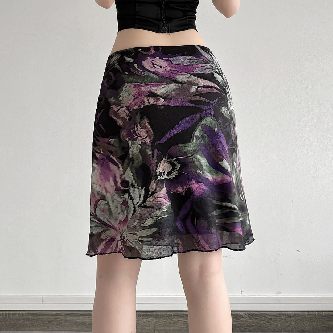 Damen Blumenmuster Midirock mit elastischem Bund und schwingendem Saum Drune