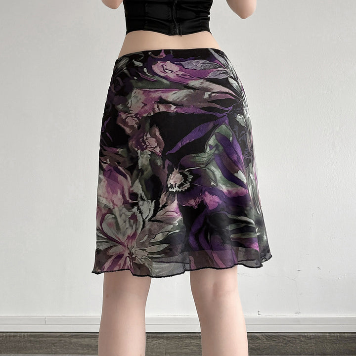 Damen Blumenmuster Midirock mit elastischem Bund und schwingendem Saum Drune