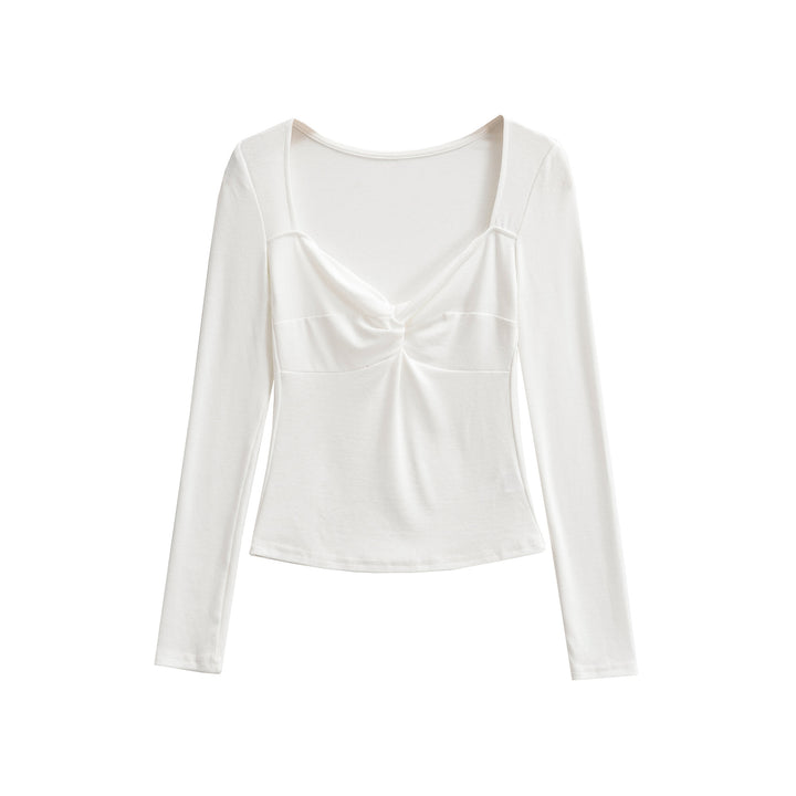 Damen Langarmshirt mit Drehknoten-Detail figurformendem Büstenteil und weiter Ausschnitt Drune
