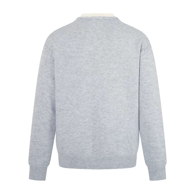 Herren Feiner V-Ausschnitt-Pullover mit Lagenoptik und Stehkragen-Innenteil Drune