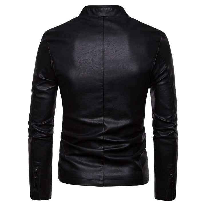 Herren nan schmal geschnittene Lammleder-Bikerjacke mit Stehkragen und tonalen Ziernähten Drune