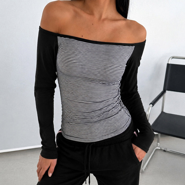 Damen nan figurnahes Raglan-Langarmshirt mit feinem Streifenjersey, schmaler Taille und elastischem Stretchmaterial Drune