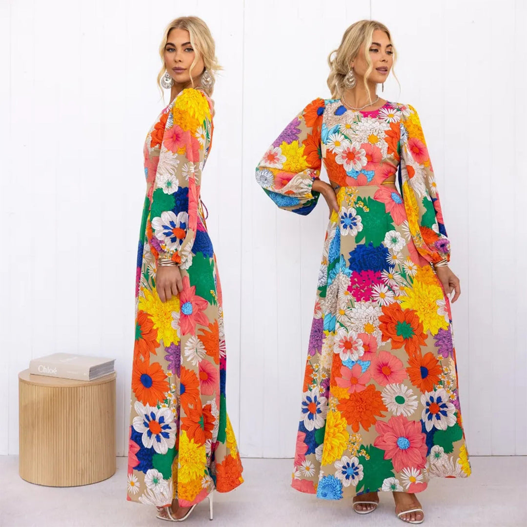 Damen Blumenmaxikleid mit voluminösen Ärmeln und floralem Allover-Print Drune
