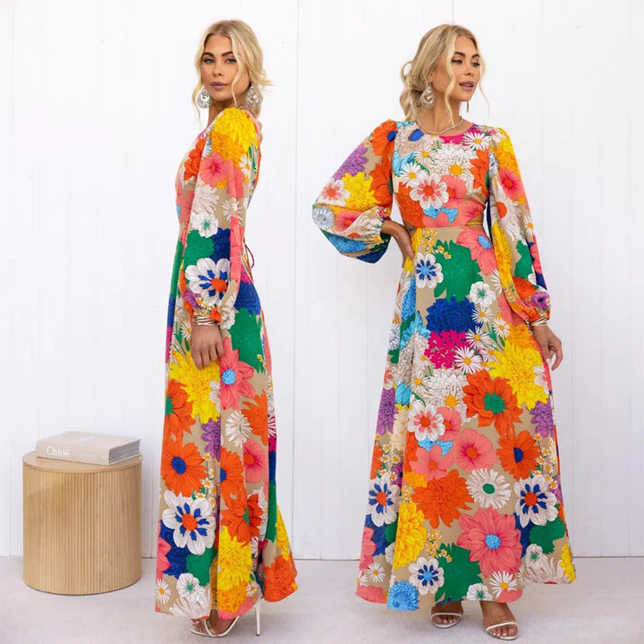 Damen Blumenmaxikleid mit voluminösen Ärmeln und floralem Allover-Print Drune