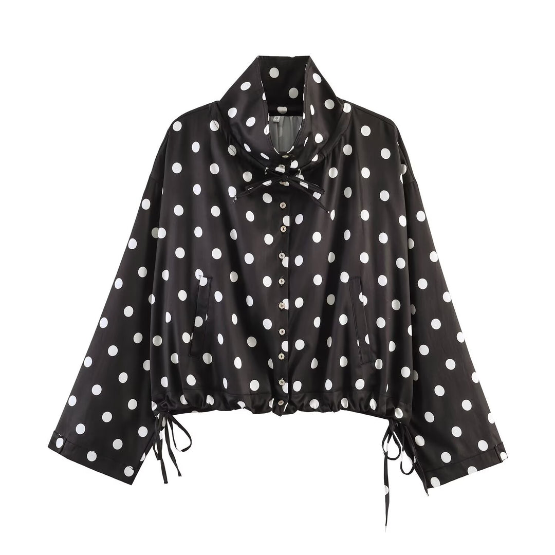 Damen Leichte Windjacke mit Stehkragen, Bindeschleife und Kordelzug Drune