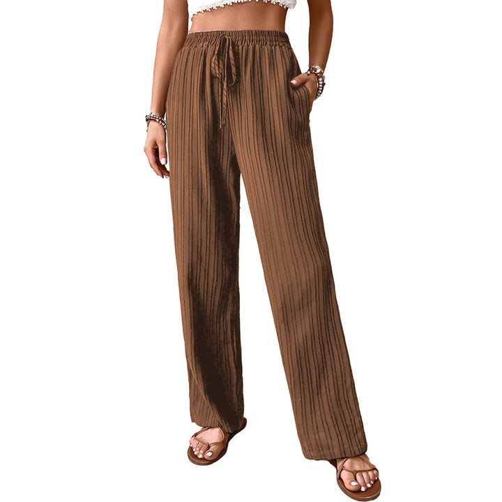 Damen Plissierte Leichte Weite-Hose mit Gummibund und Seitentaschen Drune