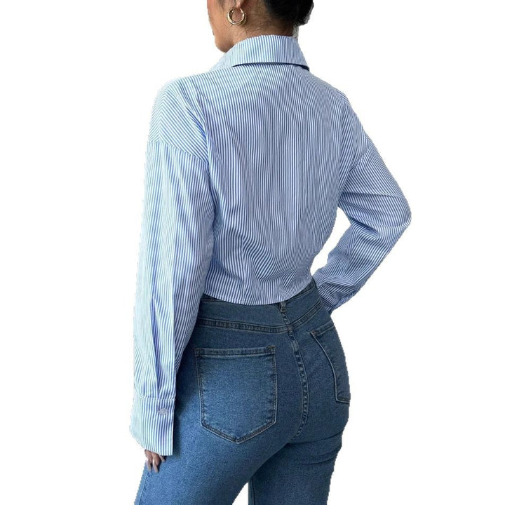 Damen modische Bluse mit gerafftem Schnitt und langen Ärmeln Drune