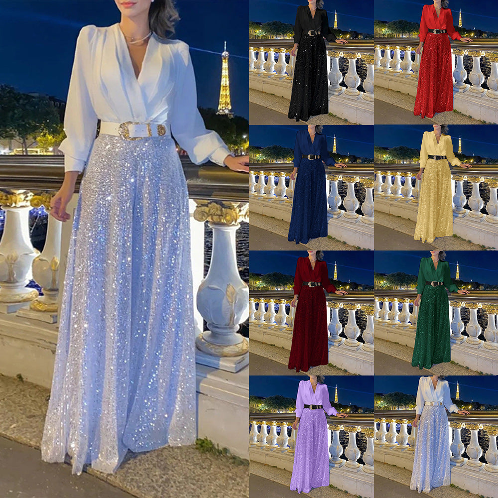 Damen Funkelndes Abendkleid mit elegantem Oberteil und glitzerndem Rock Drune
