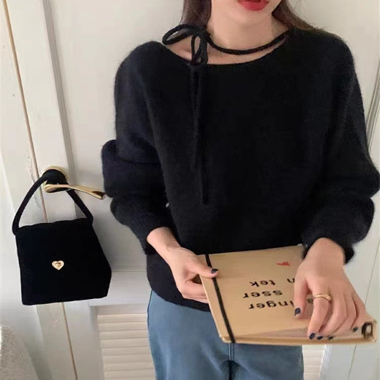 Damen lässiger Pullover mit dekorativem Halsband und weichem Material Drune