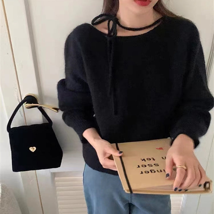 Damen lässiger Pullover mit dekorativem Halsband und weichem Material Drune