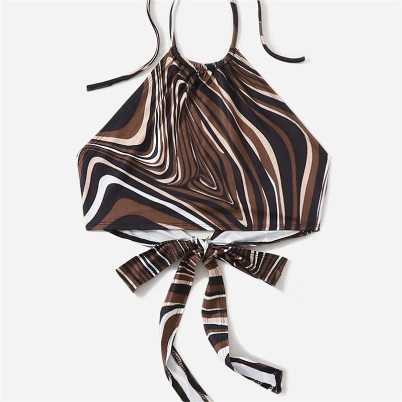 Damen trendiges Halter-Top mit elegantem Wickel-Design und grafischem Print Drune
