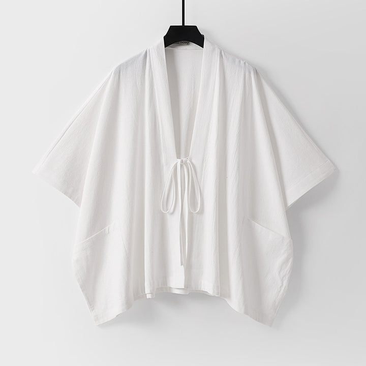 Damen Oversize Kimono-Cardigan mit Bindeband und aufgesetzten Taschen Drune
