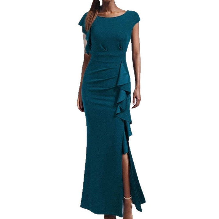 Damen elegantes Maxikleid mit Rüschendetails und seitlichem Schlitz Drune