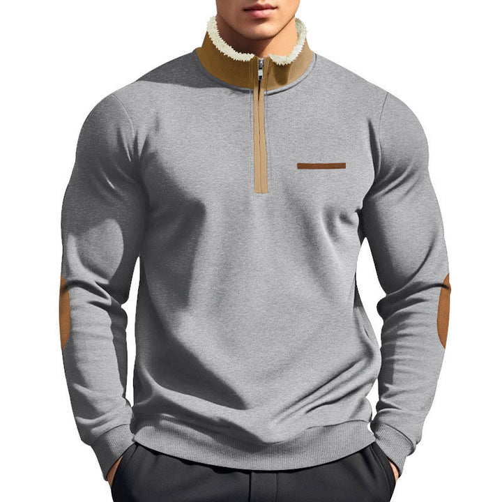 Herren nan Halbzip-Troyer mit Teddyfleece-Kragen und Leder-Ellbogenpatches Drune
