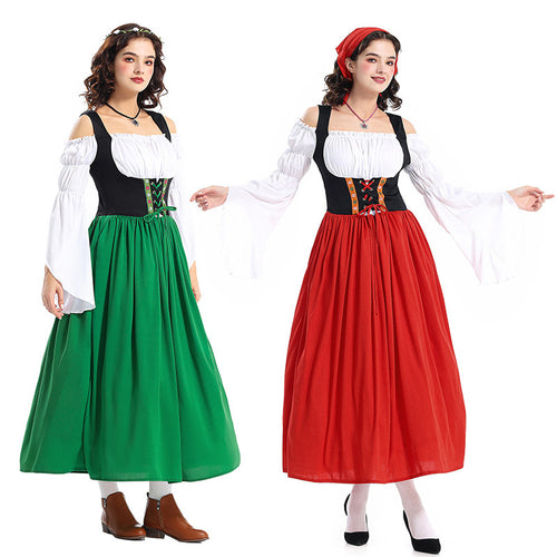 Damen nan Renaissance-Bauernkleid mit geschnürtem Mieder, schulterfreiem Carmen-Oberteil und weitem Rock Drune