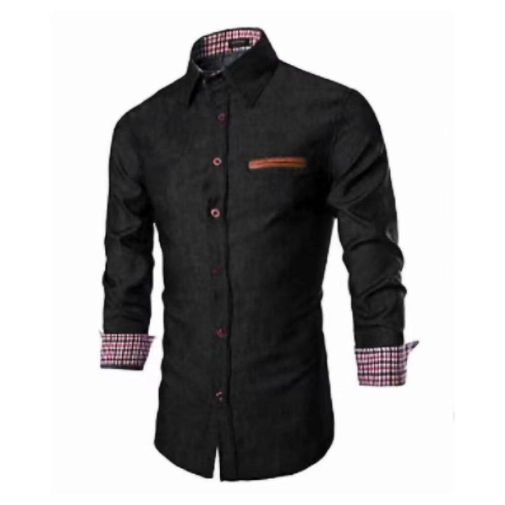 Herren Slim-Fit Stretch-Denimhemd mit Karoinnenkragen und dekorativer Brustleiste Drune