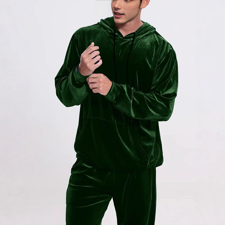 Herren Samt-Trainingsanzug mit Kapuzenpullover und gerader Jogginghose Drune