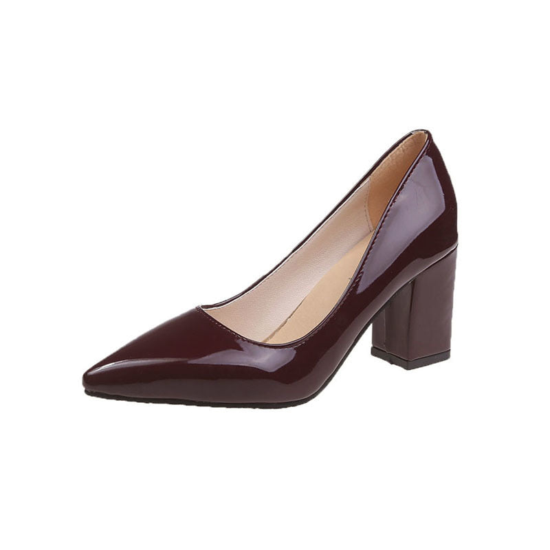 Damen Klassische Lack-Pumps mit spitzer Form und stabilem Blockabsatz Drune