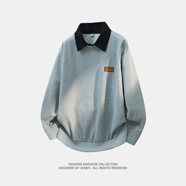 Herren Weitgeschnittenes Polo-Sweatshirt mit Kontrastkragen und Waffelstruktur Drune