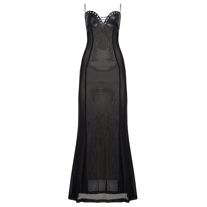 Damen Maxi-Kleid mit verführerischen Spitzeneinsätzen und Rüschendetails Drune