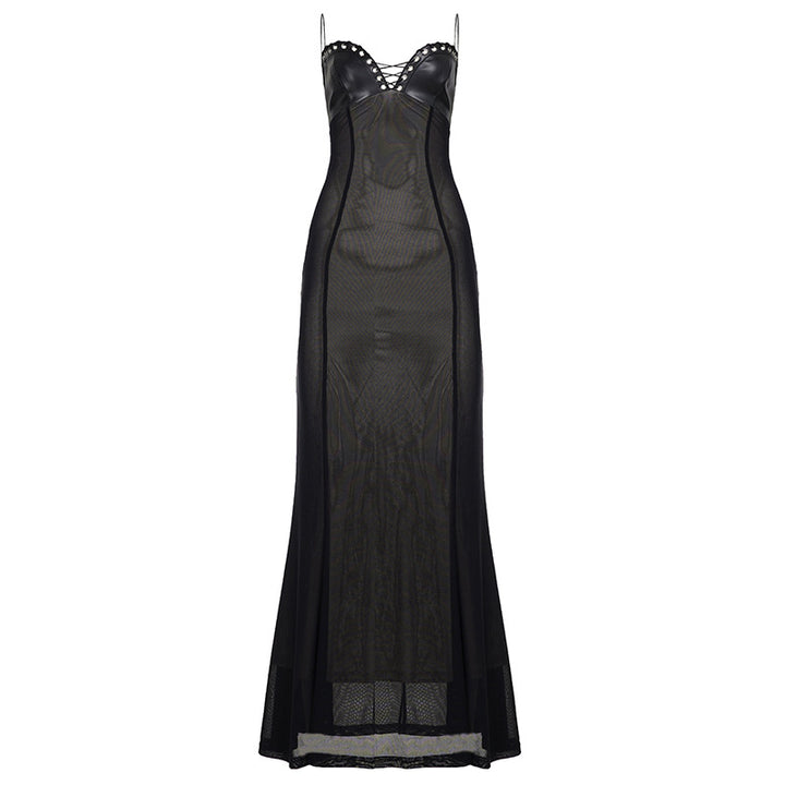 Damen Maxi-Kleid mit verführerischen Spitzeneinsätzen und Rüschendetails Drune