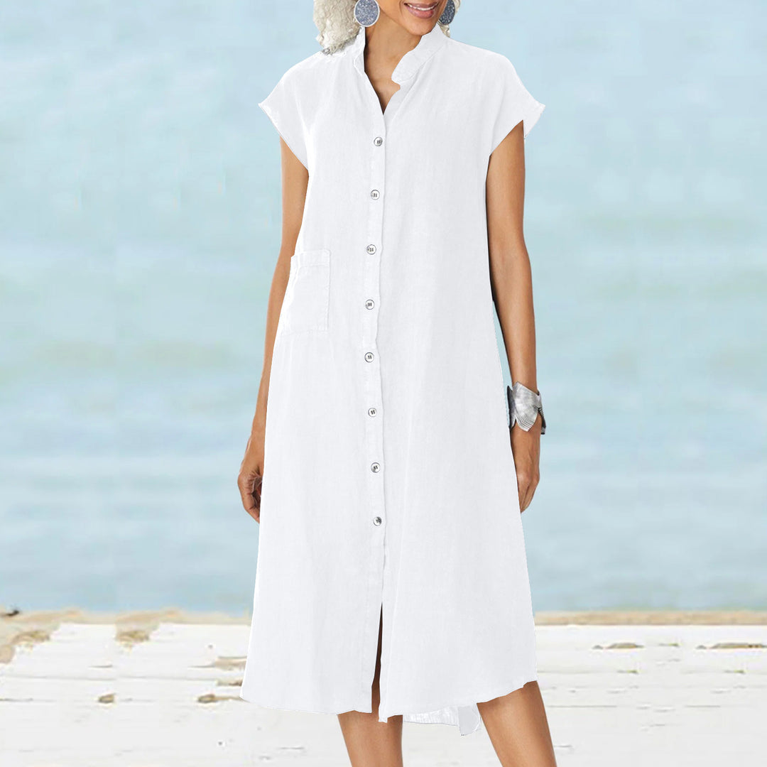 Damen Midi-Kleid mit komfortablem Hemdkragen und praktischen Seitentaschen Drune
