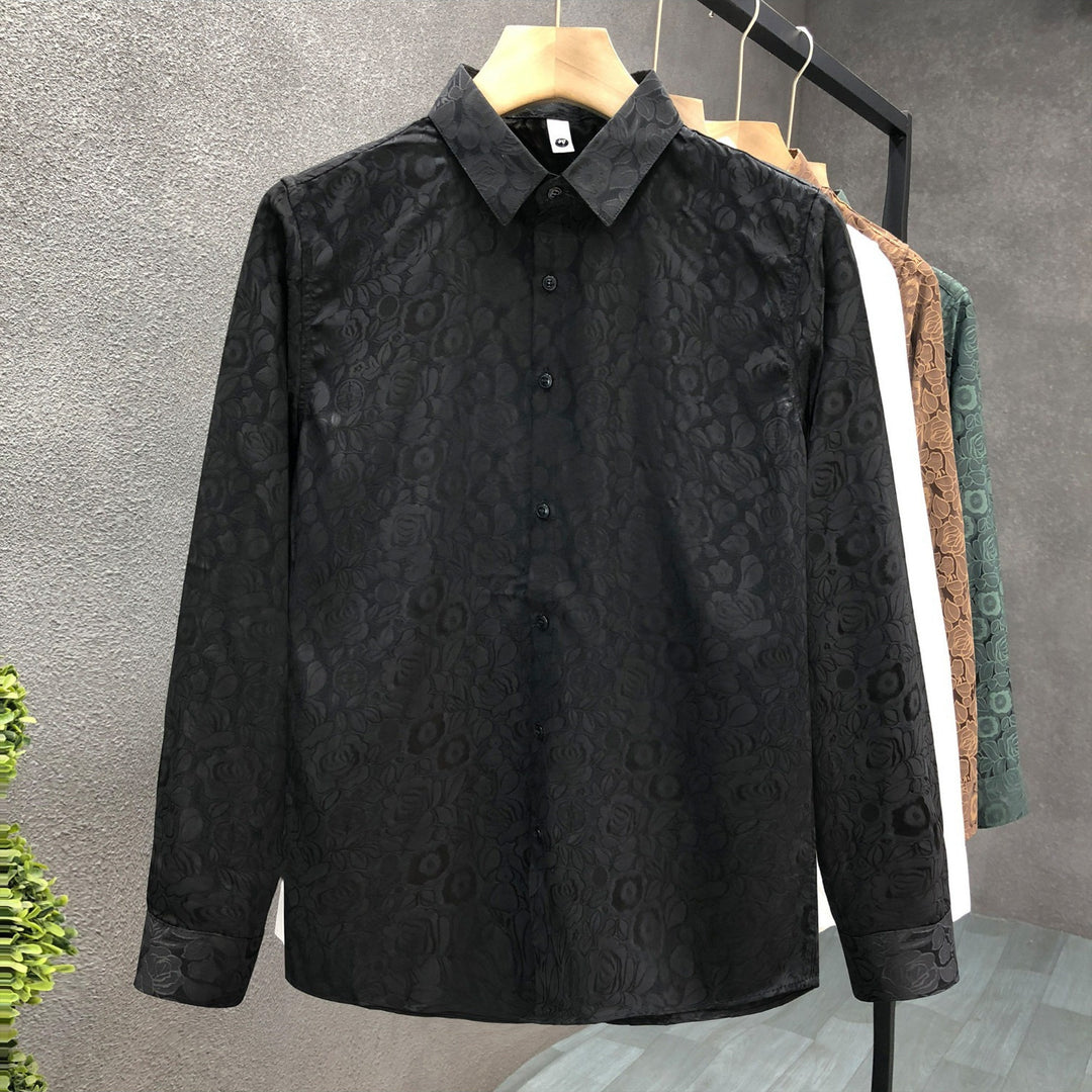 Herren Langärmeliges Jacquard-Hemd mit feinem Blumenrelief und Kentkragen Drune