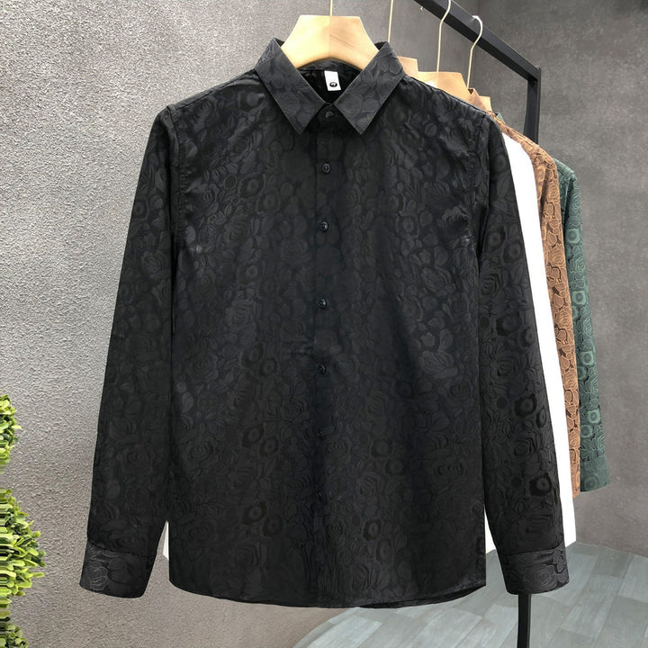 Herren Langärmeliges Jacquard-Hemd mit feinem Blumenrelief und Kentkragen Drune