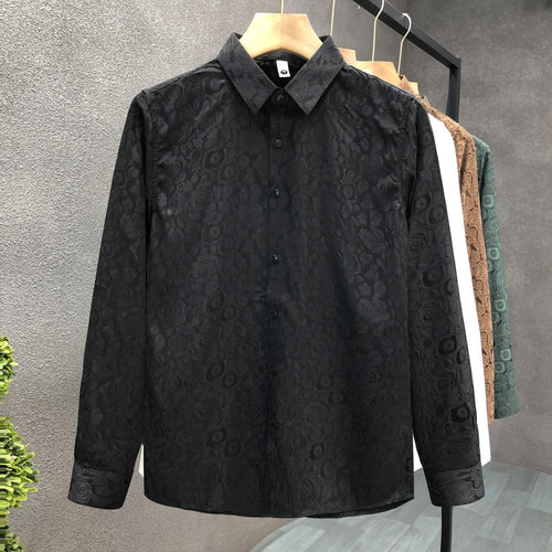 Herren Langärmeliges Jacquard-Hemd mit feinem Blumenrelief und Kentkragen Drune