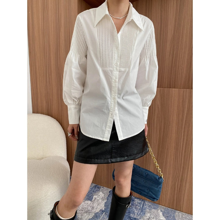 Damen Hemdbluse mit strukturierten Puffärmeln und elegantem Design Drune