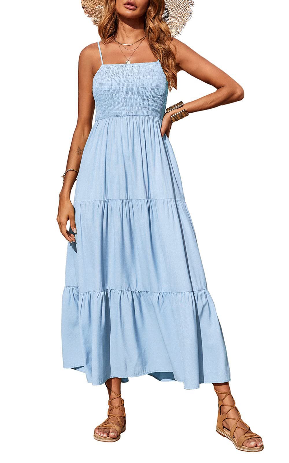 Damen Maxidress mit Spaghettiträgern und Volant-Design Drune