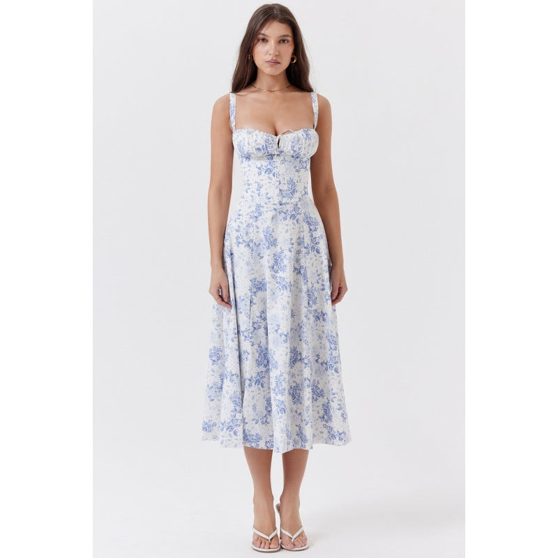 Damen Maxikleid mit floralem Design und elegantem Schlitz Drune