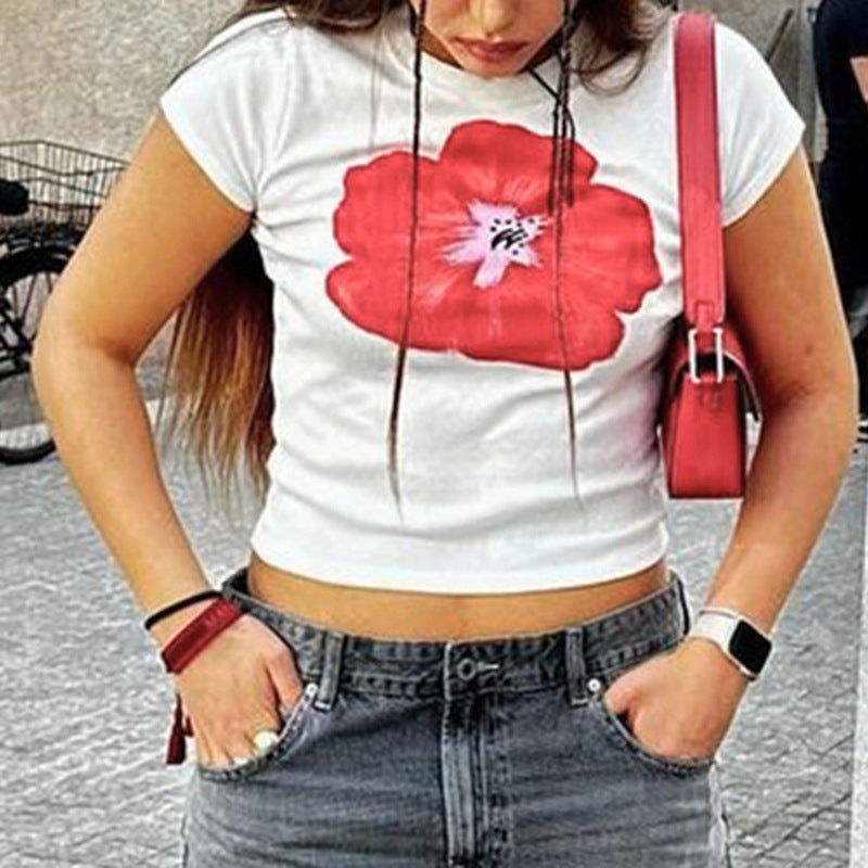 Damen Crop-T-Shirt mit floralem Print Drune