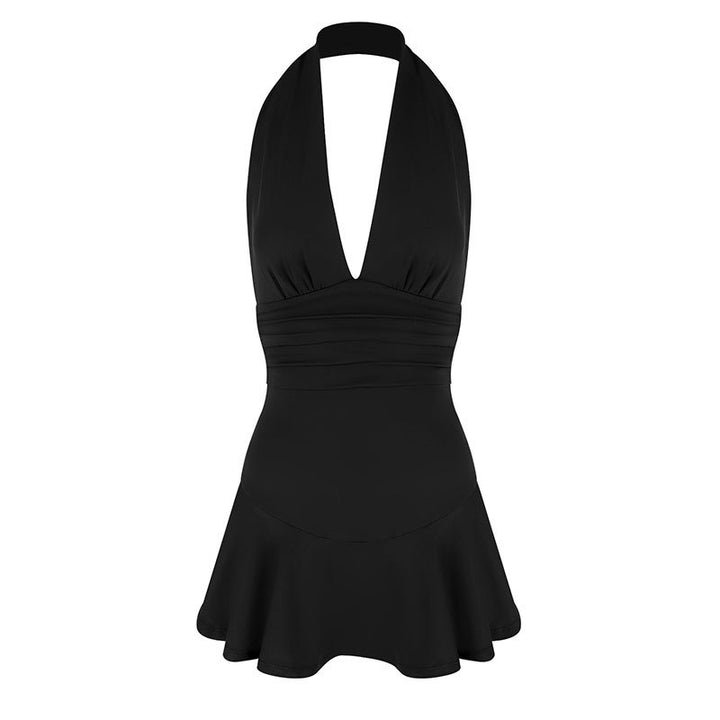 Damen Neckholder Kleid mit fließendem Rock und figurbetonter Passform Drune