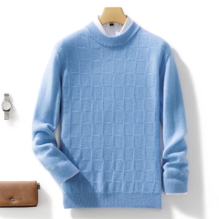 Herren Feiner Rollkragenpullover mit dezenter Quadratstruktur aus Kaschmir‑Mix Drune
