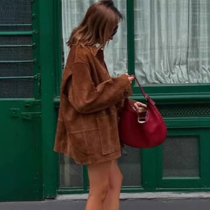 Damen Suede-Jacke mit modernem Schnitt und praktischen Taschen Drune