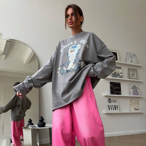 Damen Lässiges Sweatshirt mit vielseitigem Grafikdruck Drune