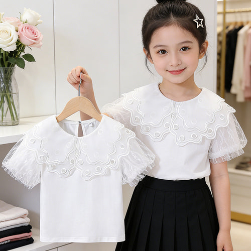 Mädchen T-Shirt mit elegantem Spitzenkragen und luftigen Ärmeln Drune