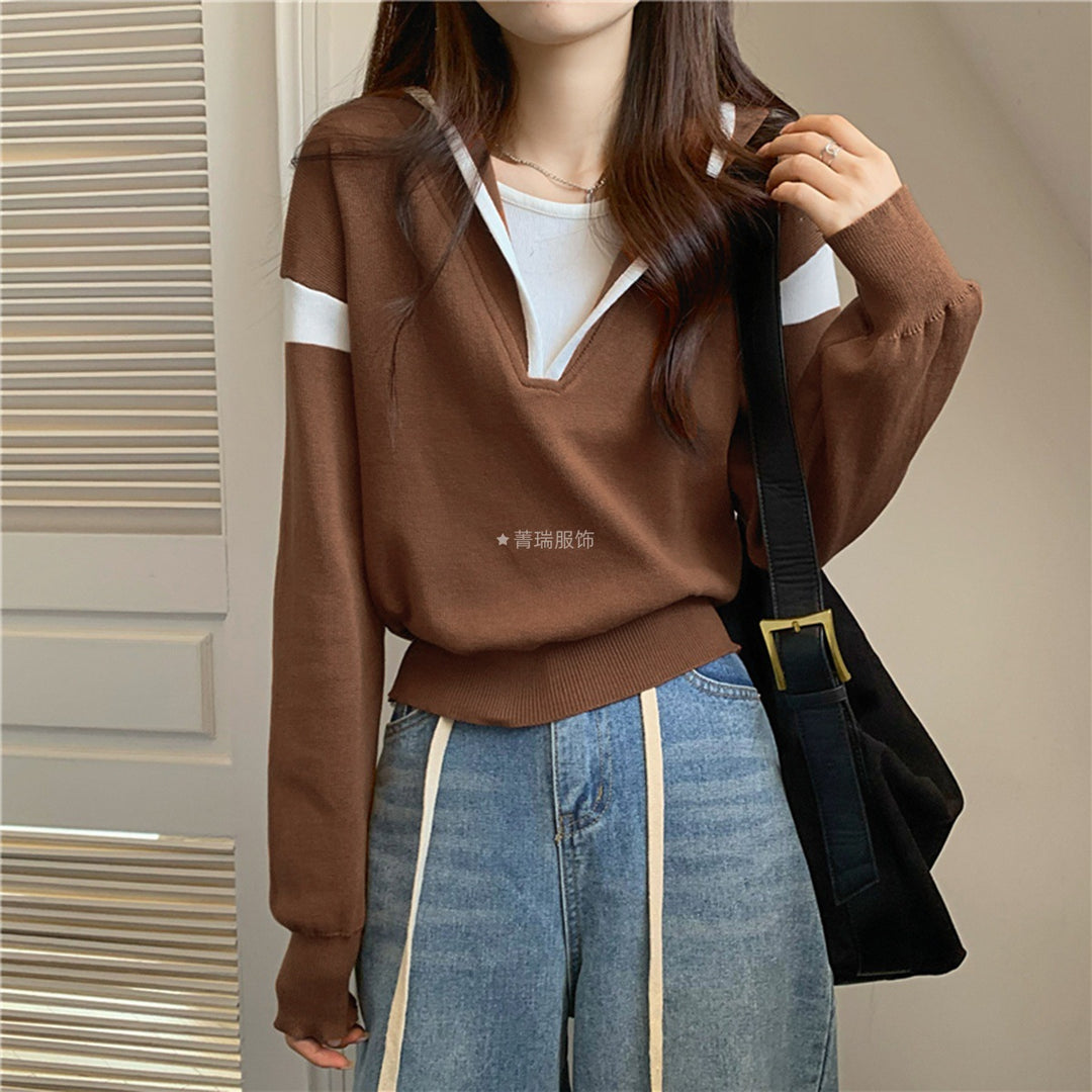 Damen lässiger Pullover mit V-Ausschnitt und Oversized-Schnitt Drune