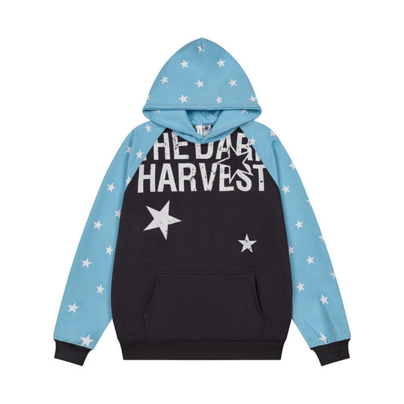 Damen Kapuzenpullover im Raglanstyle mit Sternen‑Allover, Kängurutasche und Vintage‑Print Drune